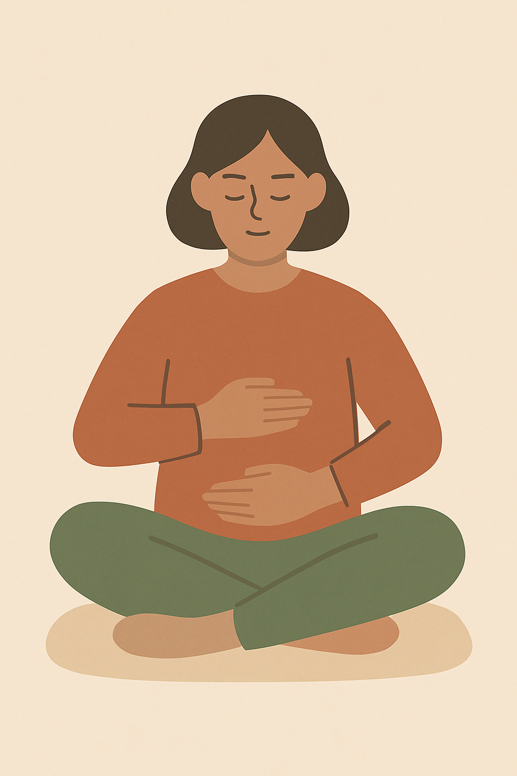 Illustration showing proper belly breathing technique with emphasis on diaphragmatic movement